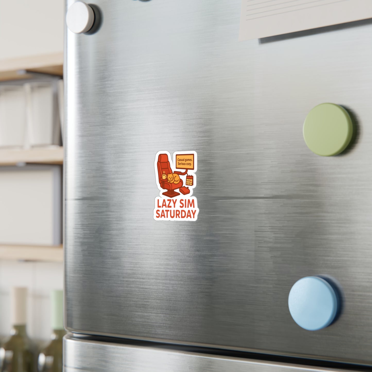 Lazy Sim Saturday Vinyl Decal - Cozy Gaming Sticker for Casual Gamers