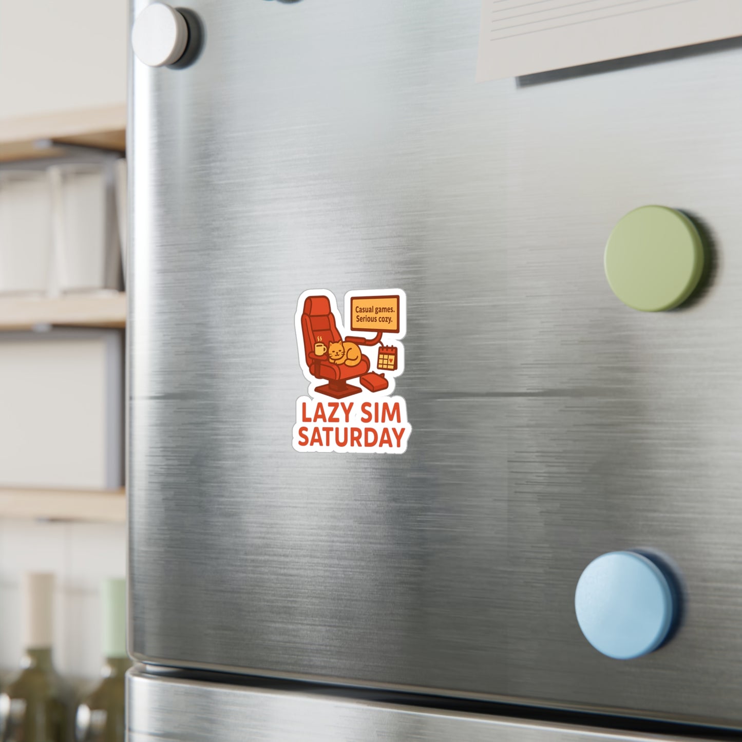 Lazy Sim Saturday Vinyl Decal - Cozy Gaming Sticker for Casual Gamers