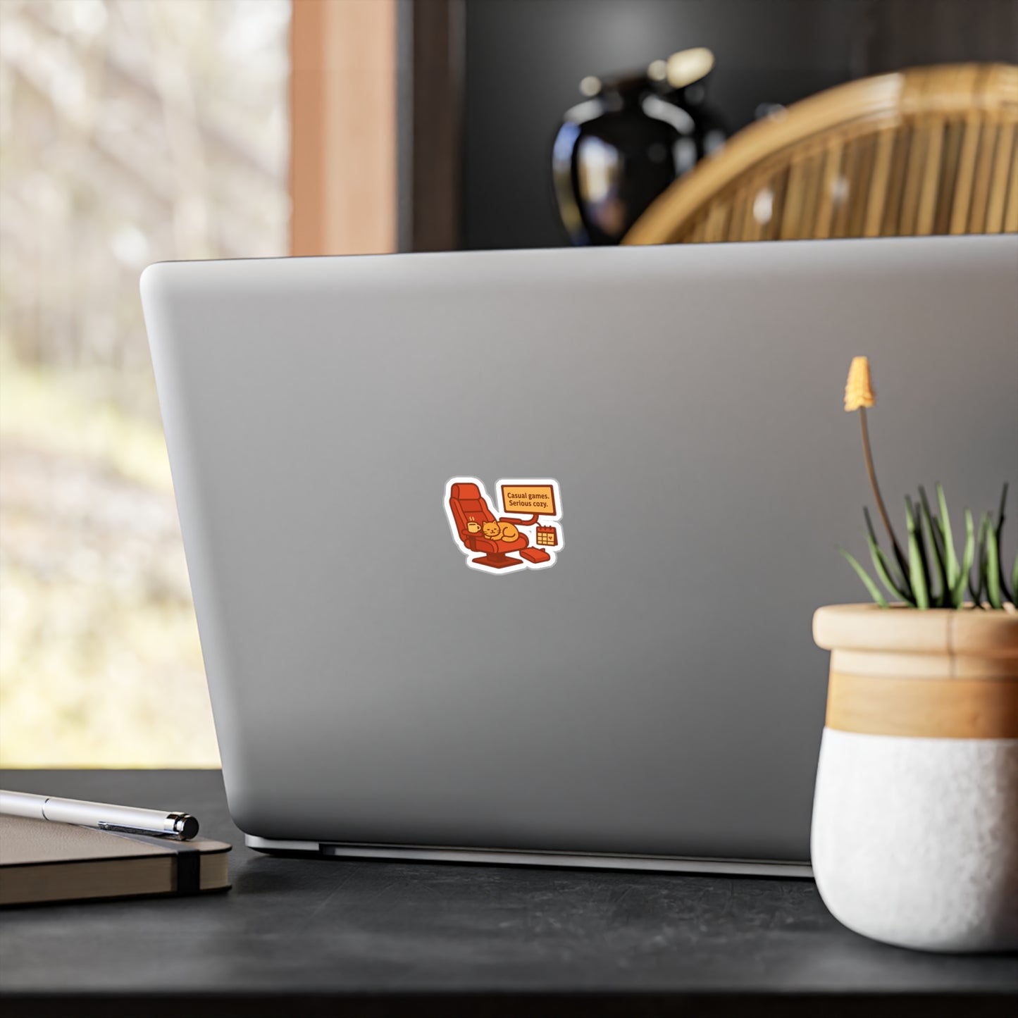 Casual Gamer Cat Vinyl Decals - Cozy Game Room Sticker