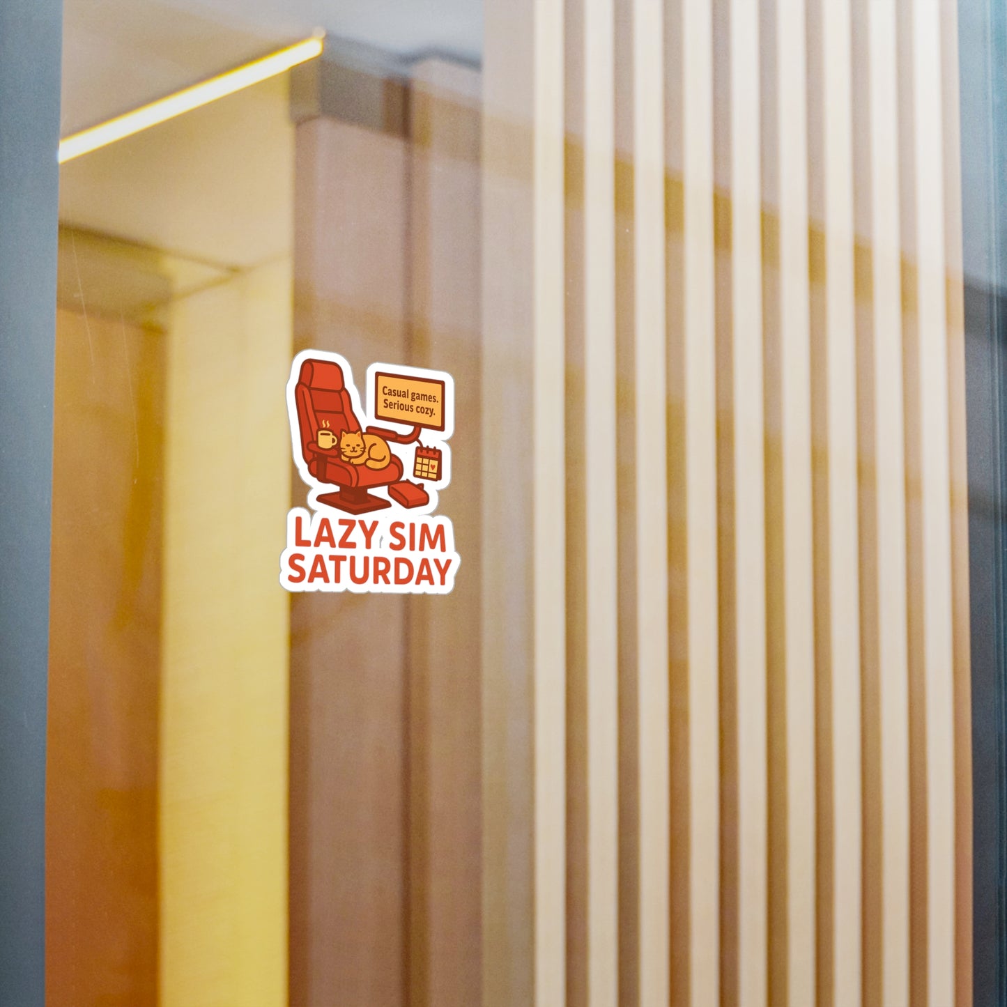 Lazy Sim Saturday Vinyl Decal - Cozy Gaming Sticker for Casual Gamers