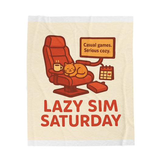 Lazy Sim Saturday Plush Blanket - Cozy Game Night Throw for Gaming Enthusiasts