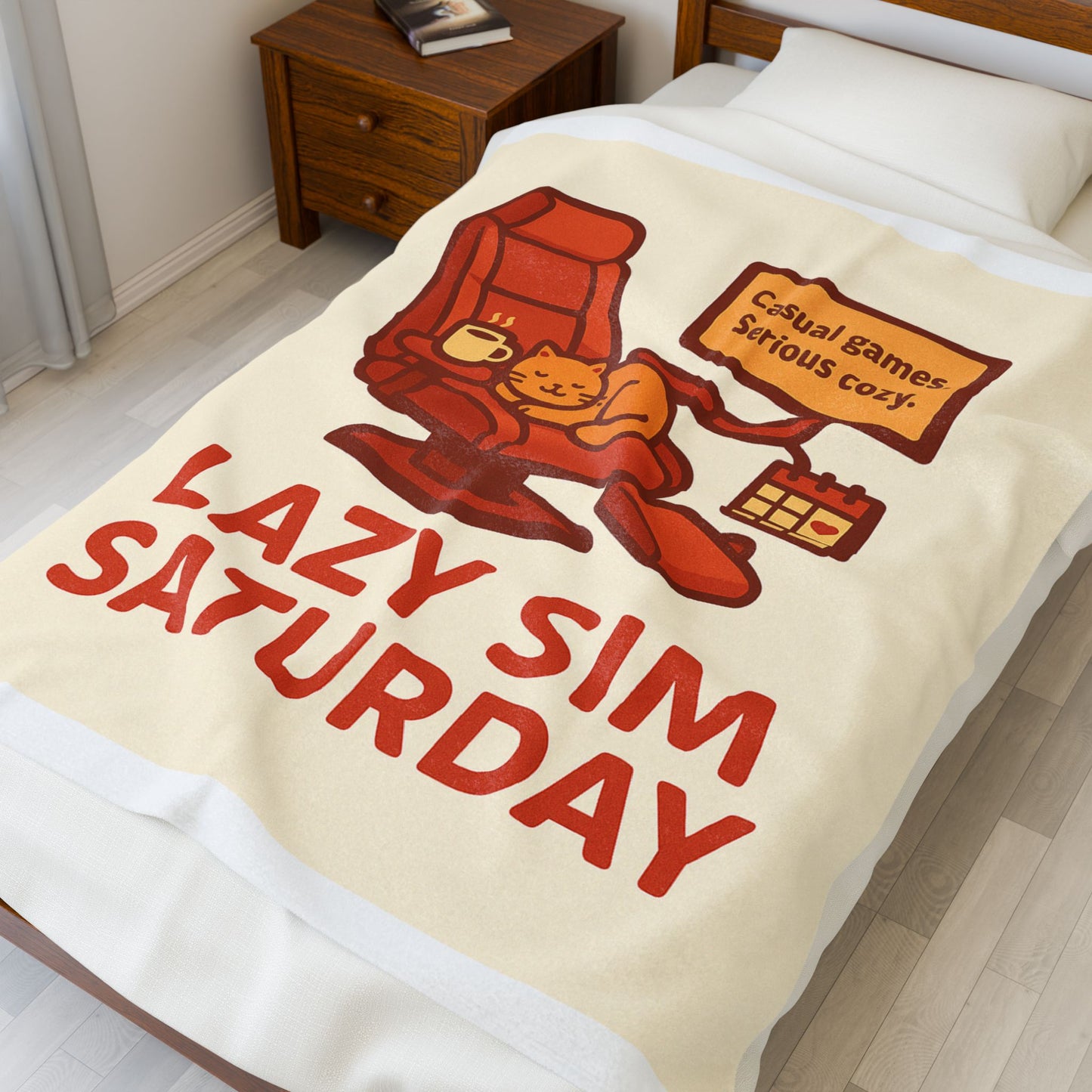 Lazy Sim Saturday Plush Blanket - Cozy Game Night Throw for Gaming Enthusiasts