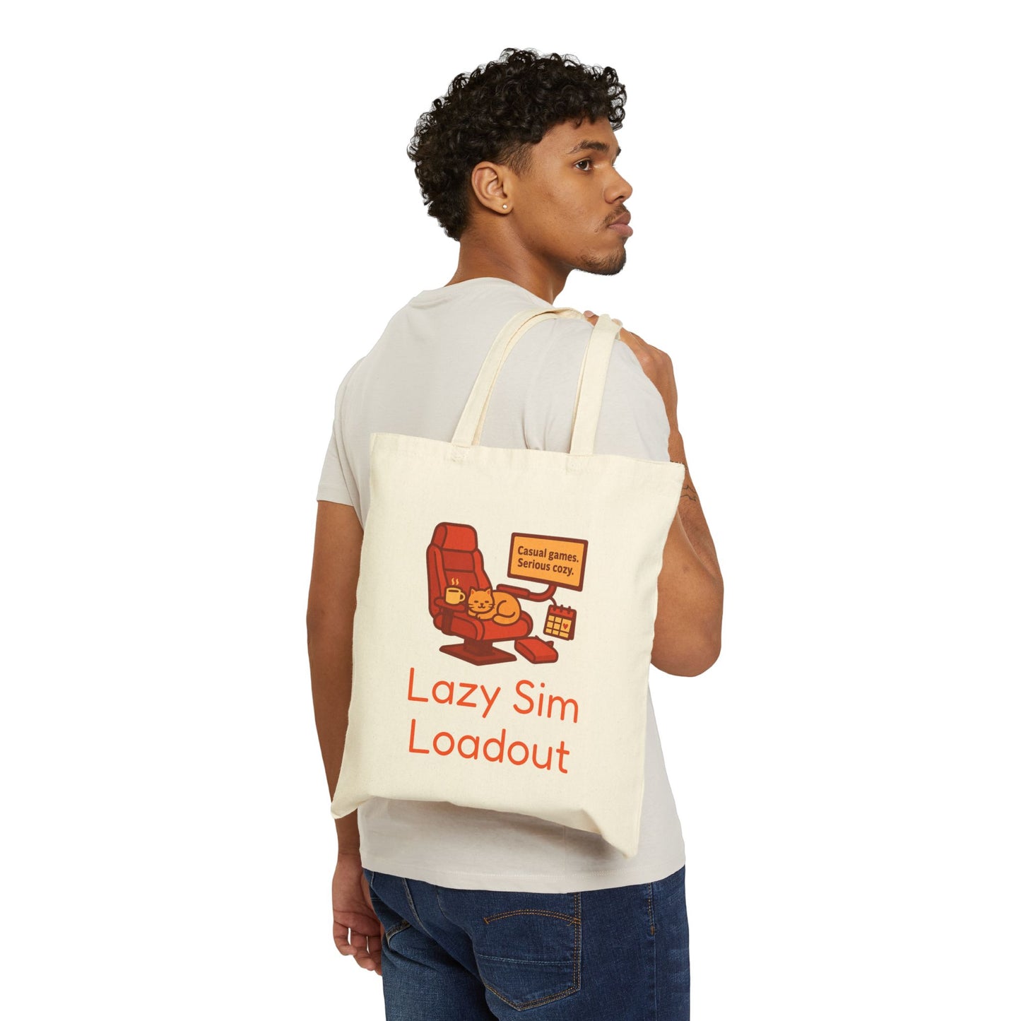 Lazy Sim Loadout Cotton Canvas Tote Bag - Casual Gaming Vibes