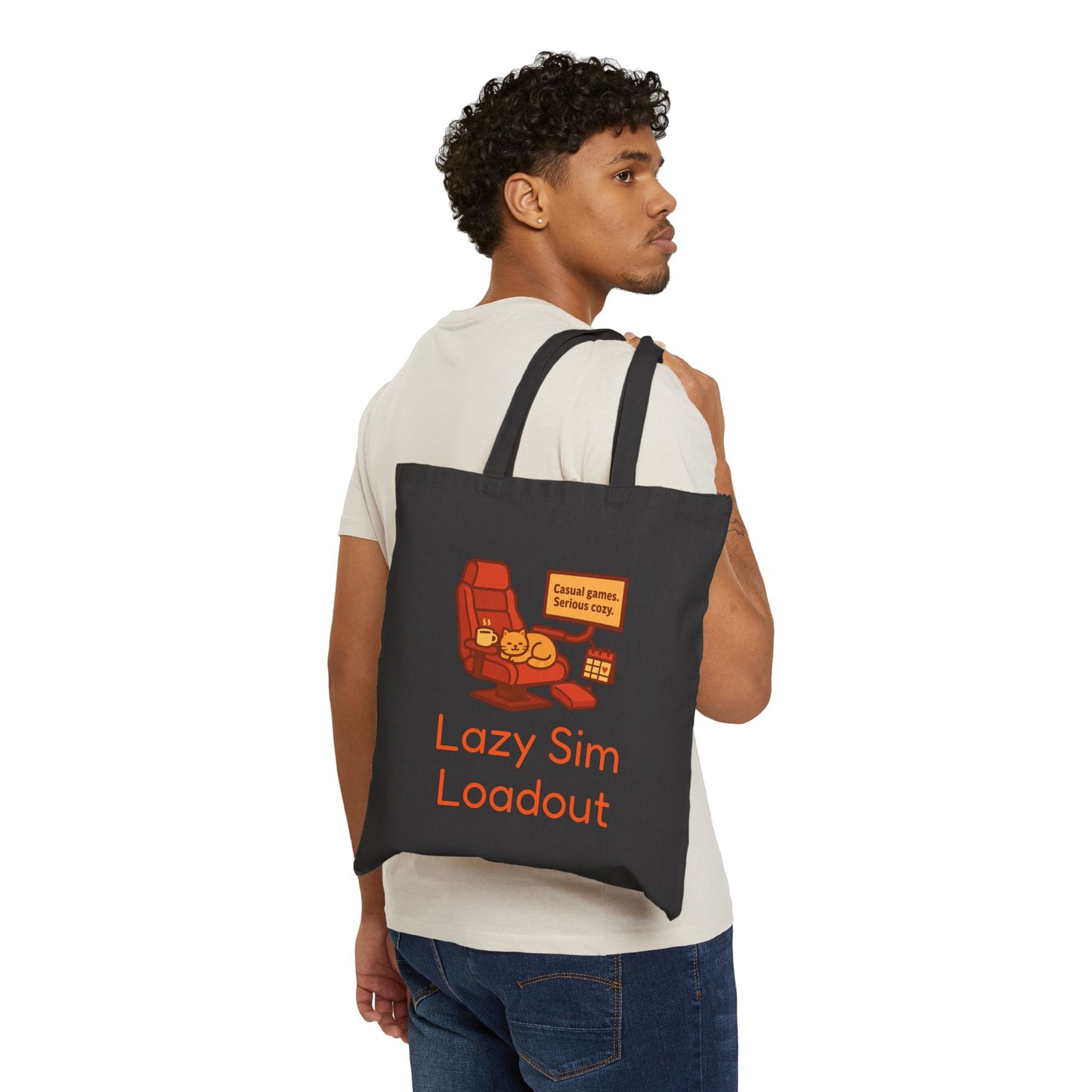 Lazy Sim Loadout Cotton Canvas Tote Bag - Casual Gaming Vibes